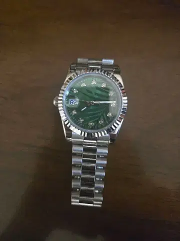 NH35 MOD 자동 시계 그린 컬러 다이얼 지르코니아 인덱스