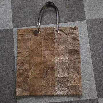 브라운 패치워크 가죽 토트백