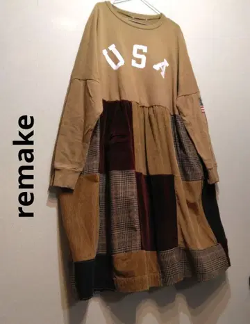 USA 프린트 긴팔 원피스 패치워크