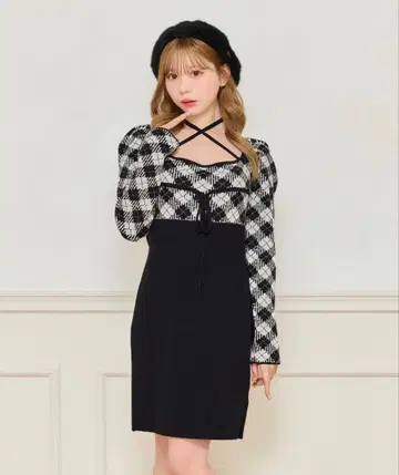 apres jour 크로스 리본 니트 미니 원피스