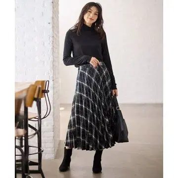 에니팜 체크 플리츠 스커트