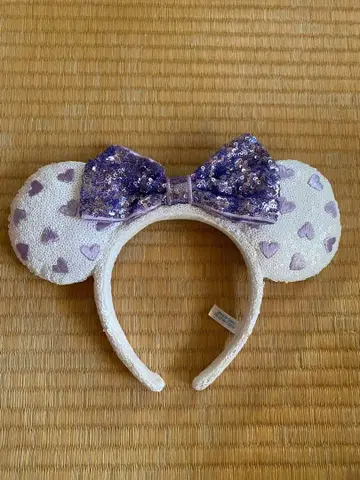 디즈니 머리띠 미니 스팽글 화이트 퍼플 하트