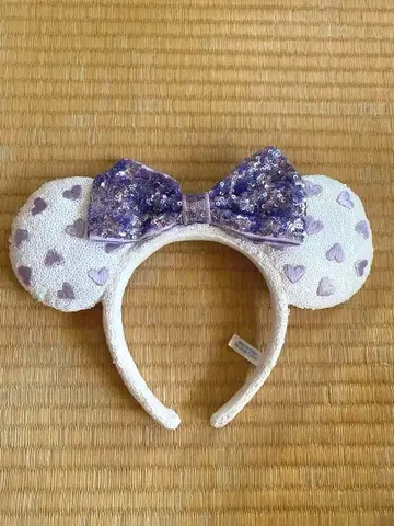 디즈니 머리띠 미니 스팽글 화이트 퍼플 하트