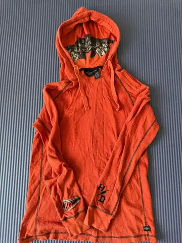 할리데이비슨 후드 부착 T셔츠 M 오렌지 구제 의류