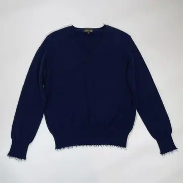 드로어 니트 스웨터 캐시미어 100% V넥 프린지 네이비 M