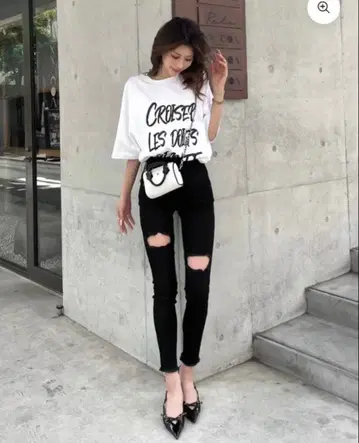 데미지 스키니 데님 디안테