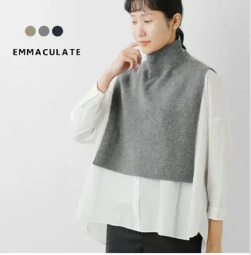 EMMACULATE 울 캐시미어 리본 포함 하이넥 비브 니트 베스트