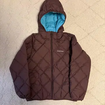 몽벨 퀼팅 다운 후드티 스카이블루/브라운