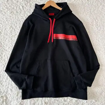 레어 사이즈 HUGO 테이프 로고 빨간색 택 후드티 XXL