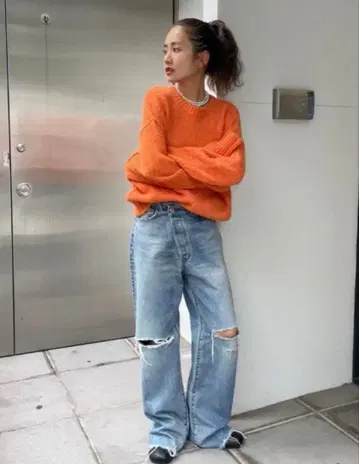 Ungrid 오렌지 리브 긴팔 니트