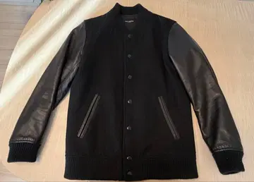 울 가죽 콤비 자켓 블랙