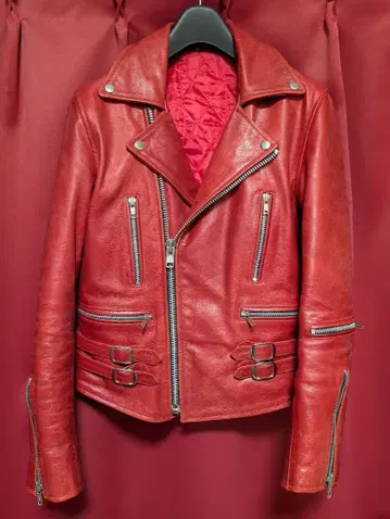 더블 라이더 레드 가죽 자켓 빨간색 구제 의류 빈티지