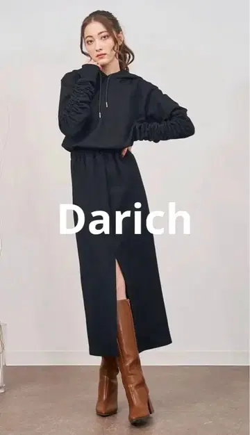 다리치 리브 맨투맨 롱 원피스 블랙