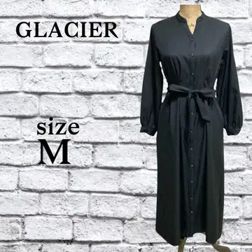 P137 그라시아 [ M ] 셔츠 원피스 롱 기장 플레어 리본 블랙