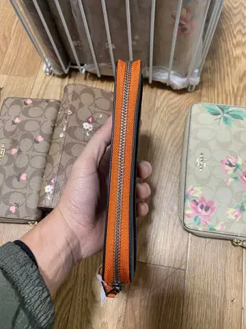 꽃무늬 장지갑 오렌지 지퍼 세트 10개