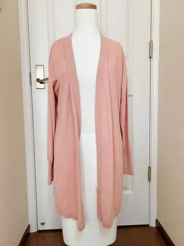 핑크 긴팔 가디건 허리 리본 포함