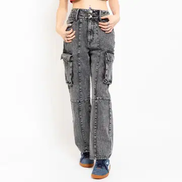 아토모스 핑크 케미컬 워시 카고 청바지