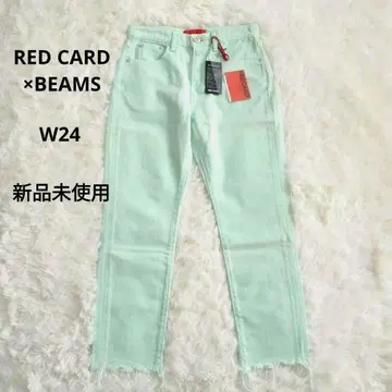 [택 포함 미사용] 레드카드 BEAMS 별주 컬러 데님 컷오프 W24