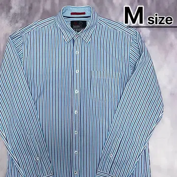 USA 구제 의류 스트라이프 셔츠 M 긴팔 블루 화이트 퍼플 코튼