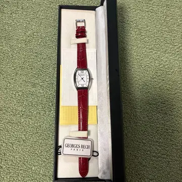 GEORGES RECH 빨간색 가죽 아날로그 시계