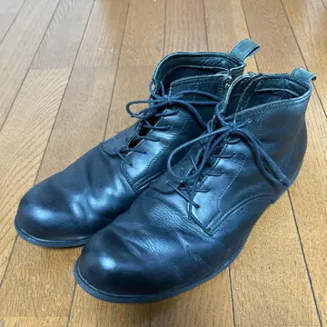 가죽 블랙 레이스업 부츠 지퍼 포함