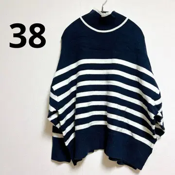 [ 38 ] 스트라이프 하이넥 스웨터 네이비 니트 보더 긴팔