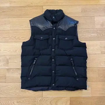 [ PENFIERD ] 가죽 절개 다운 베스트 vintage