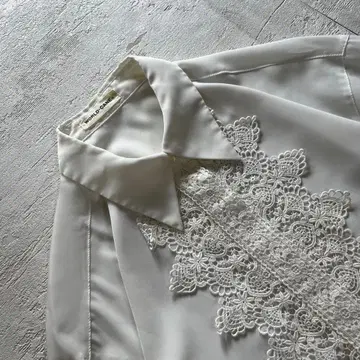 쇼와 레트로 빈티지풍 레이스 블라우스 긴팔 화이트 프리 사이즈