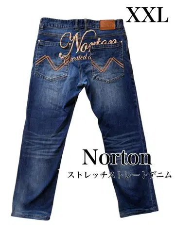 새상품급 Norton 스트레치 데님 스트레이트 모델 금 자수 XXL