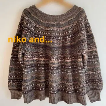 니코앤드 - 새상품급 노르딕 무늬 긴팔 니트 울 혼방 브라운 계열