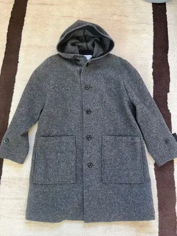 MHL. 롱 코트 후드 부착 울 샤기 루즈핏 그레이 S