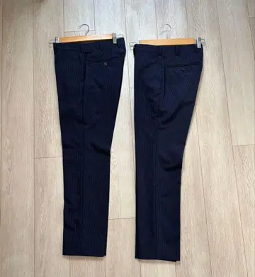 현민공제 수트 팬츠 2장 세트 네이비 스트라이프 울 50 폴리 50