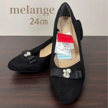 [ 새상품급 ] 멜란지 펌프스 24cm 블랙 리본 펄 미사용