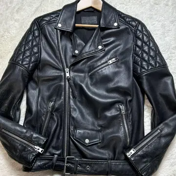 새상품급 올세인츠 더블 라이더 자켓 램 가죽 퀼팅 블랙