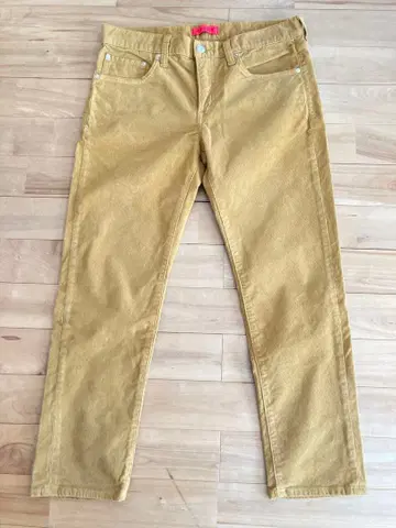 BEAMS 슬림핏 팬츠 머스타드