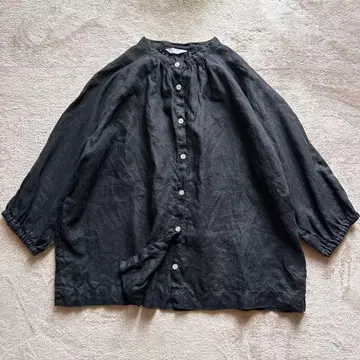 [린넨 100%] 캐틀세존 턱 린넨 블라우스 셔츠 블랙 38