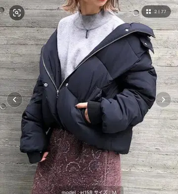 PAGEBOY 에어컨 다운 후드 블루종 블랙