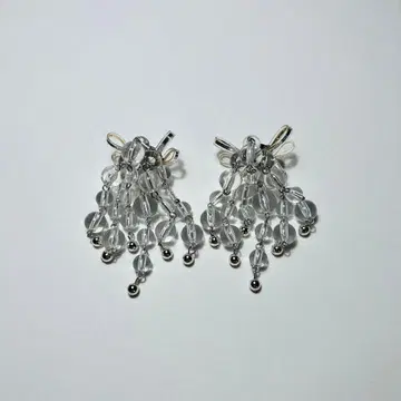 [ 새상품 미사용 ] 귀걸이 핸드메이드 클리어 실버 빅 사이즈 결혼식