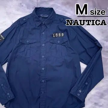 NAUTICA 밀리터리 셔츠 M 긴팔 네이비 무지 와펜 USA 구제 의류