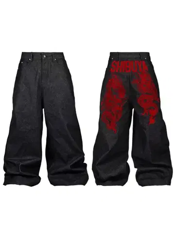 CRIMSON BAGGY DENIM PANTS y2k