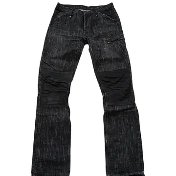 가죽 패치 데님 팬츠 스트레이트 블랙