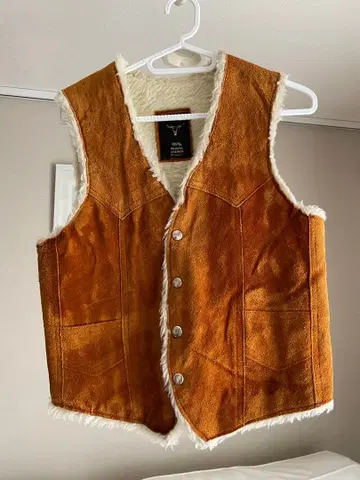 천연 가죽 보아 베스트 빈티지 리버서블 카멜
