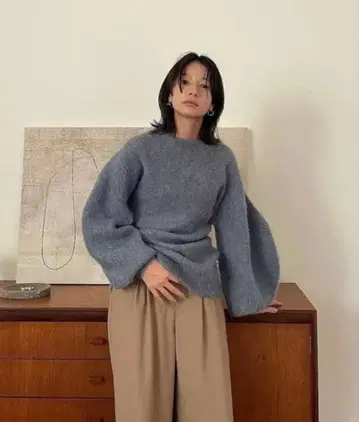 ROUND SLEEVE MOHAIR KNIT TOPS