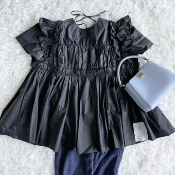 미사용 택 포함 메클 개더 프릴 블라우스 블랙 포멀