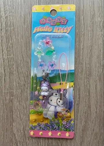 홋카이도 한정 헬로키티 핸드폰 스트랩 라벤더 여우 지역 한정 키티