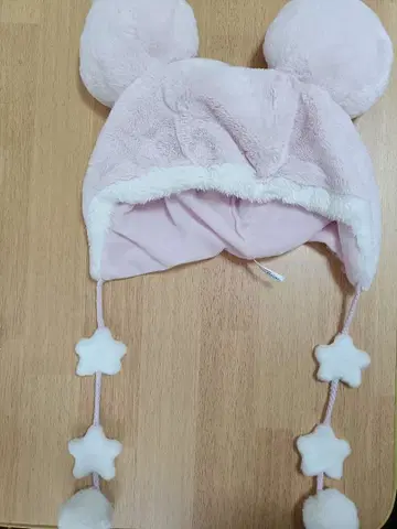 미키 귀 달린 핑크 플리스 모자