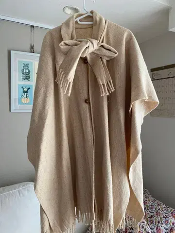 빈티지 울 혼방 머플러 세트 판초