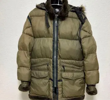 후드 부착 다운 자켓 올리브 그린