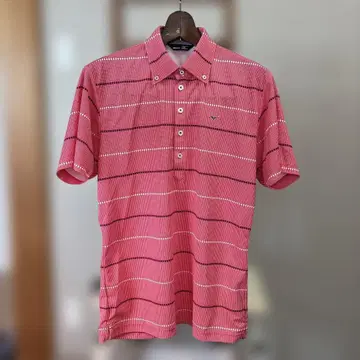 미즈노 골프 피케 셔츠 핑크 스트라이프