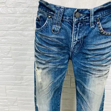 캬바쿠라 팬츠 데님 L 데미지 가공 청바지 [ 2895-1 ]